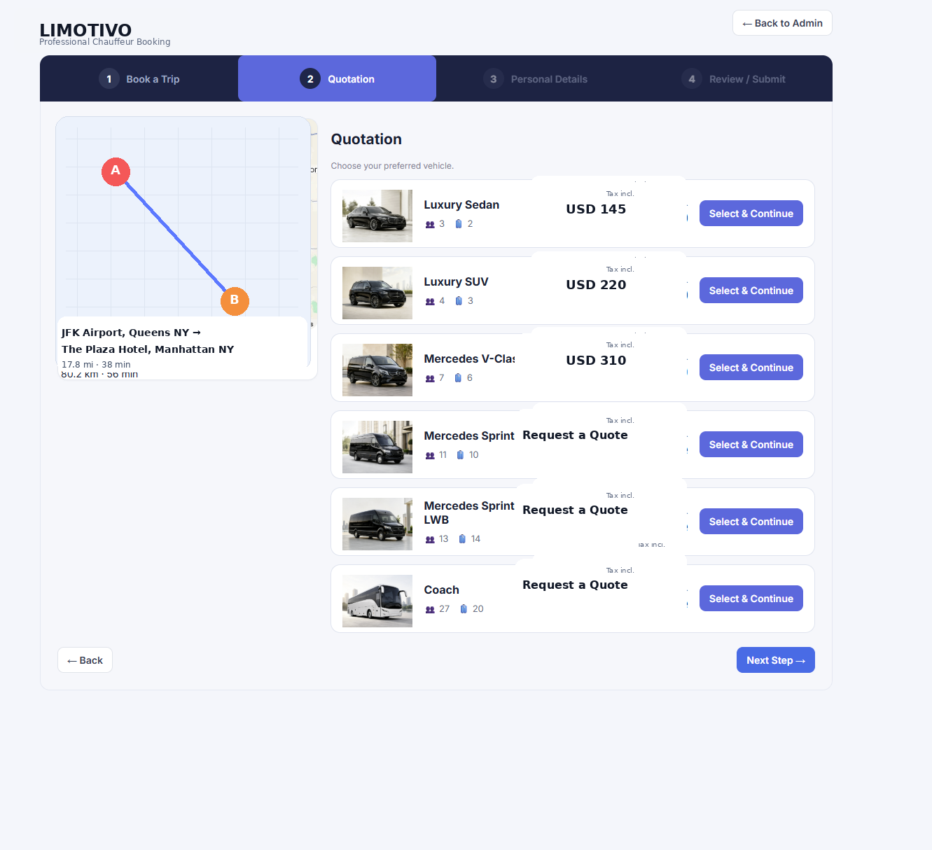 Vehicle & fare stage from the booking software