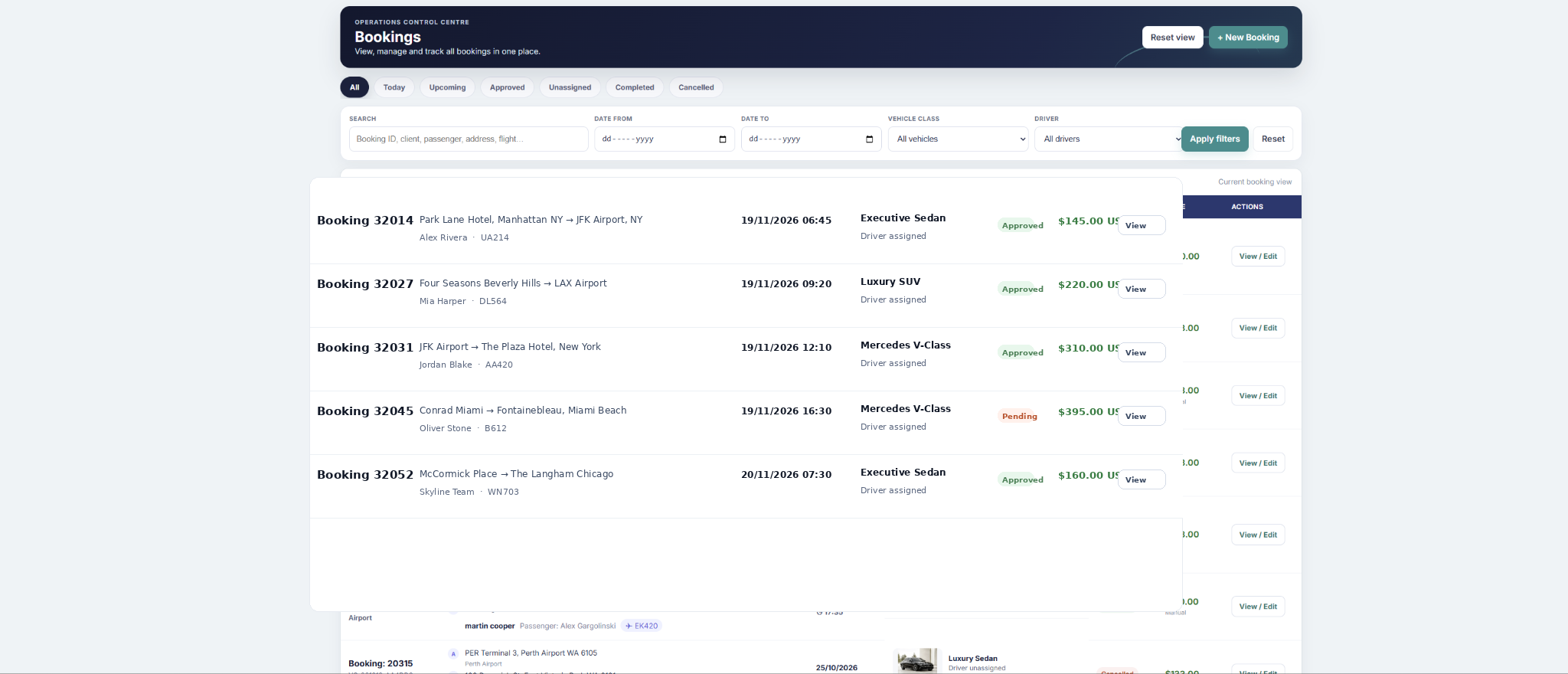 LIMOTIVO Bookings & reservations product screen