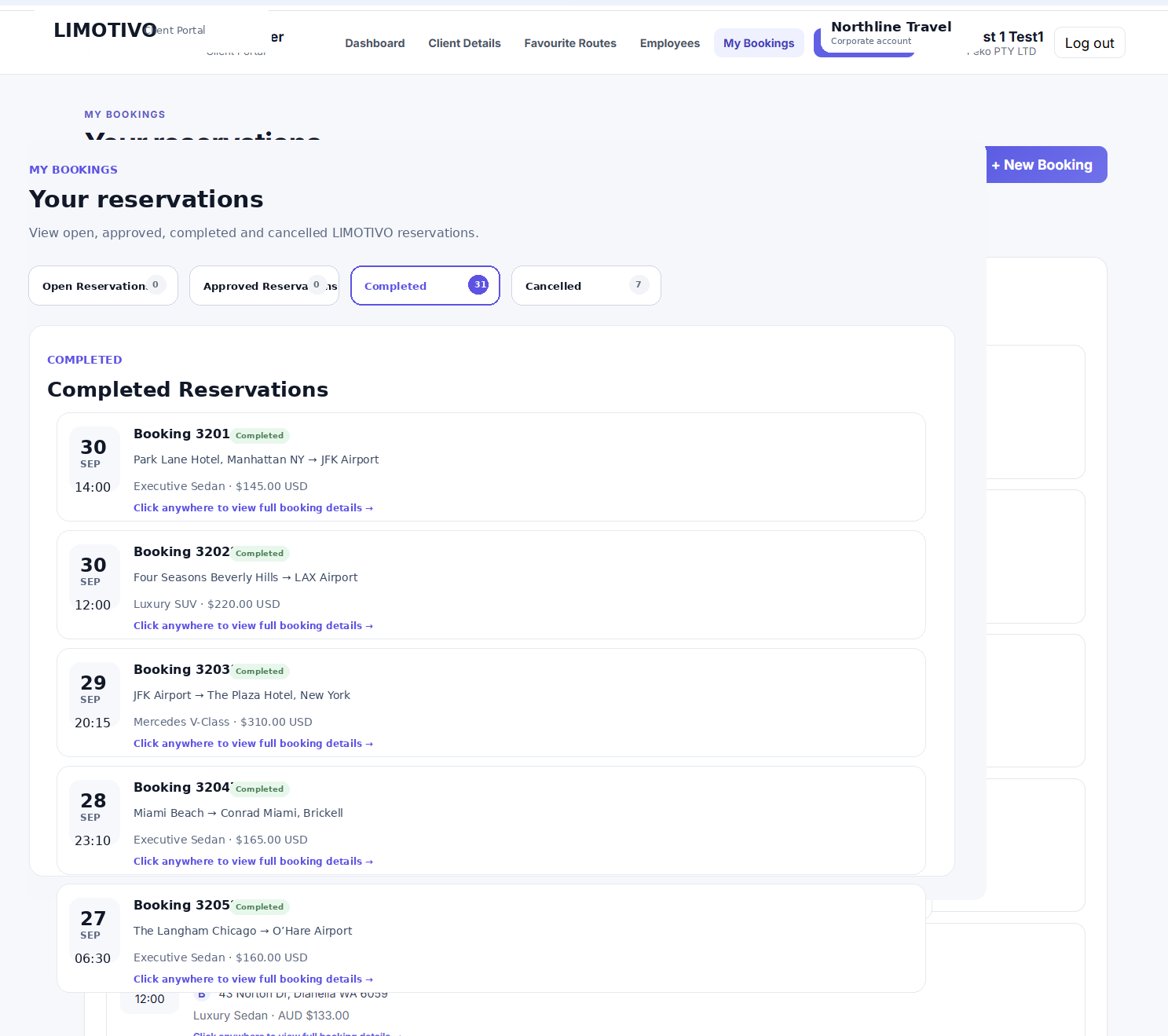 LIMOTIVO Client self-service product screen