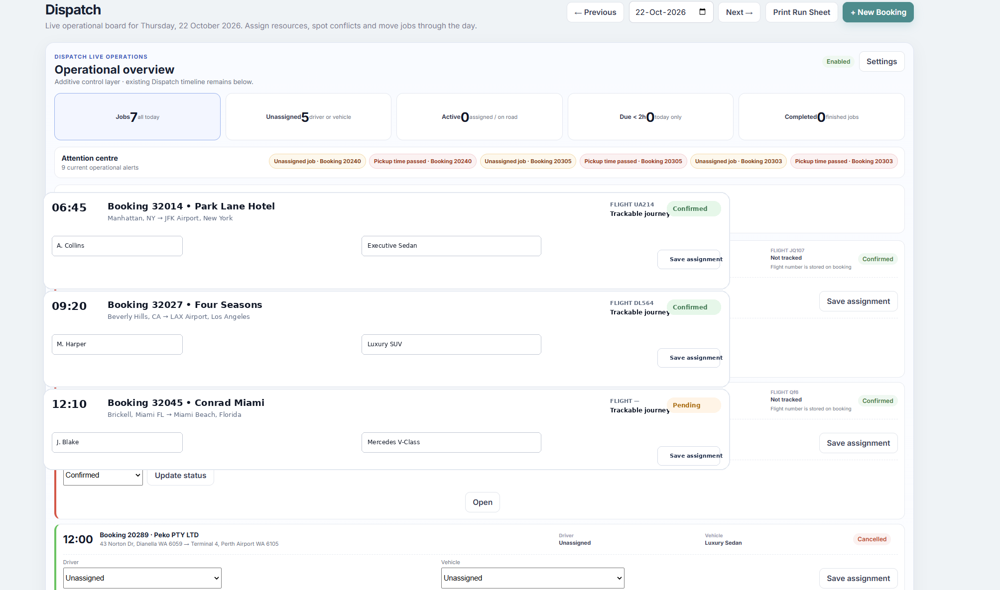 LIMOTIVO Flight monitoring product screen