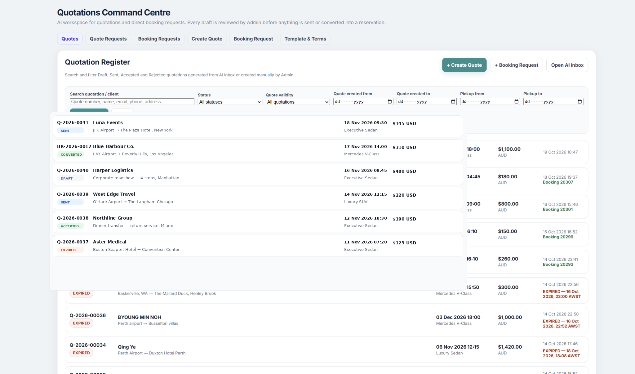 LIMOTIVO Designed for the operator product screen